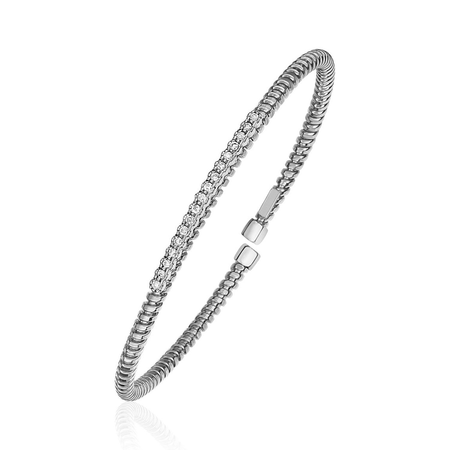 14K White Diamond Flexible Bangle Bracelet