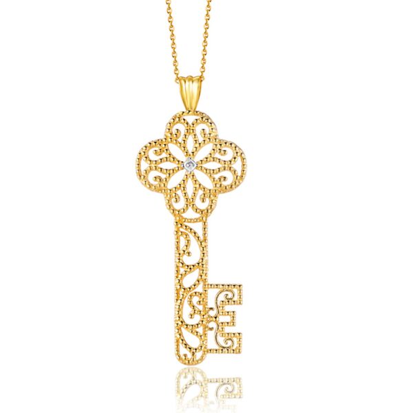 14K Yellow Gold Key Pendant With Diamond