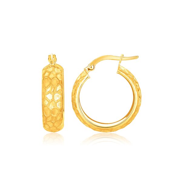 14K Yellow Gold Textured Domed Hoop Earrings (7/8 inch Diameter )