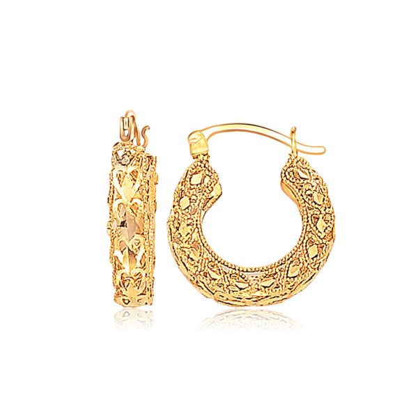 14K Yellow Gold Fancy Heart Wide Small Hoop Earrings