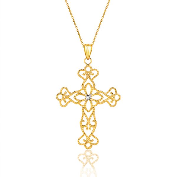 14K Yellow Gold Cross Pendant With Diamond