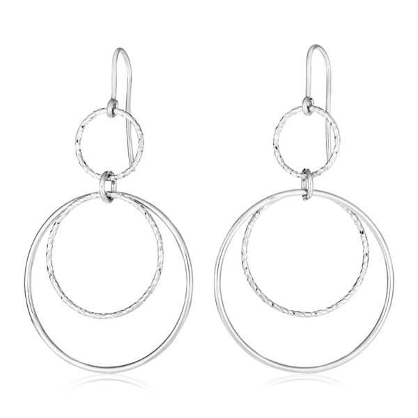 Sterling Silver Polished Three Circle Dangle Earrings