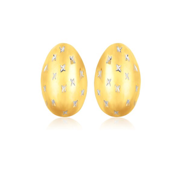 14K Yellow Gold Sparkle Kiss Diamond-cut Oval Stud Earrings