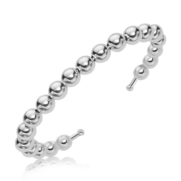 Sterling Silver Bead Design Open Cuff with Rhodium Plating (6mm)