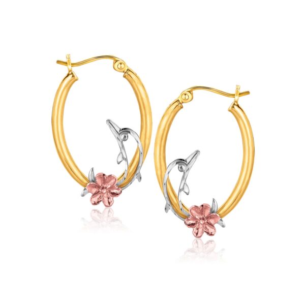 10K Tri-Color Gold Hoop Earrings with Dolphin Motif