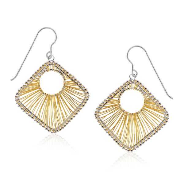 Designer Sterling Silver and 14K Yellow Gold Geometric Thread Earrings