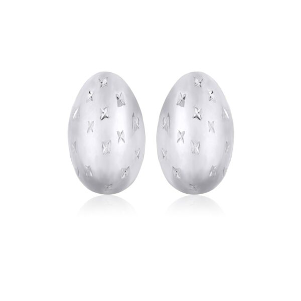 14K White Gold Sparkle Kiss Diamond-cut Oval Stud Earrings