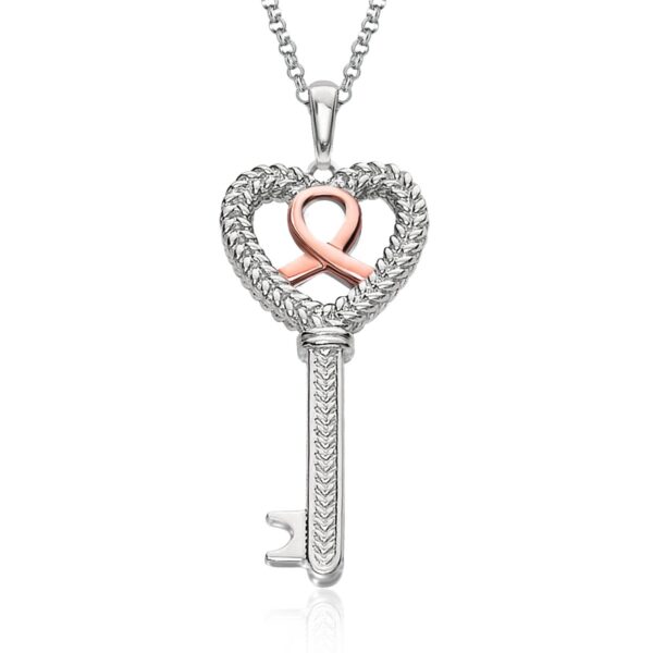 14K Rose Gold and Sterling Silver Reversible Heart Key Pendant