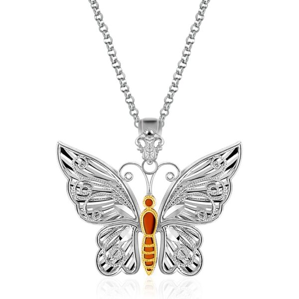 Designer Sterling Silver and 14K Yellow Gold Butterfly Pendant