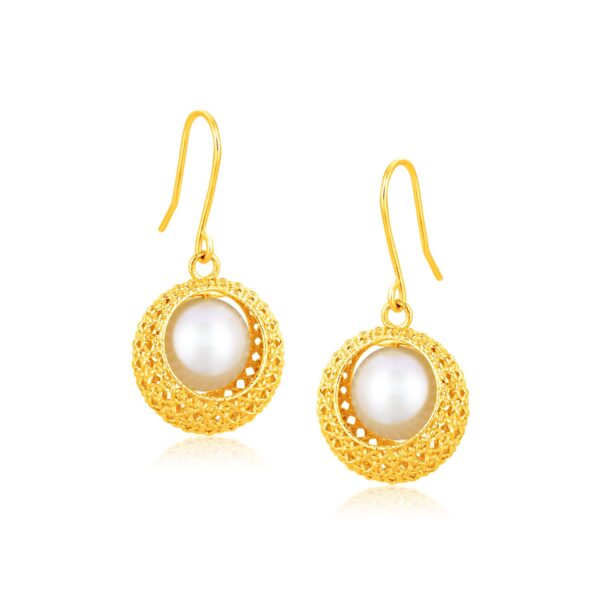 Italian Design 14K Yellow Gold Crochet Earrings with Cultured Pearl