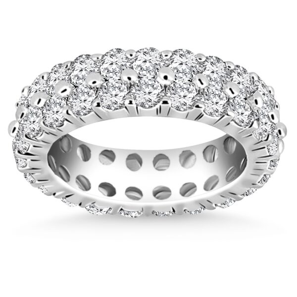 14k White Gold Double Band Round Diamond Eternity Ring