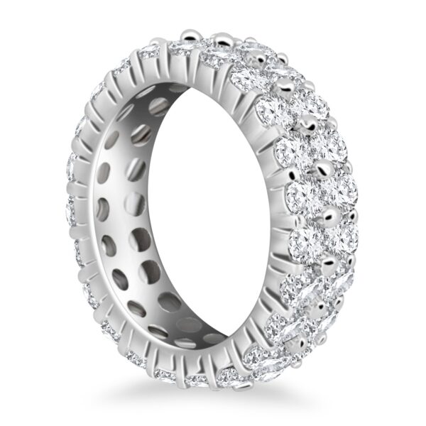 14k White Gold Double Band Round Diamond Eternity Ring - Image 2