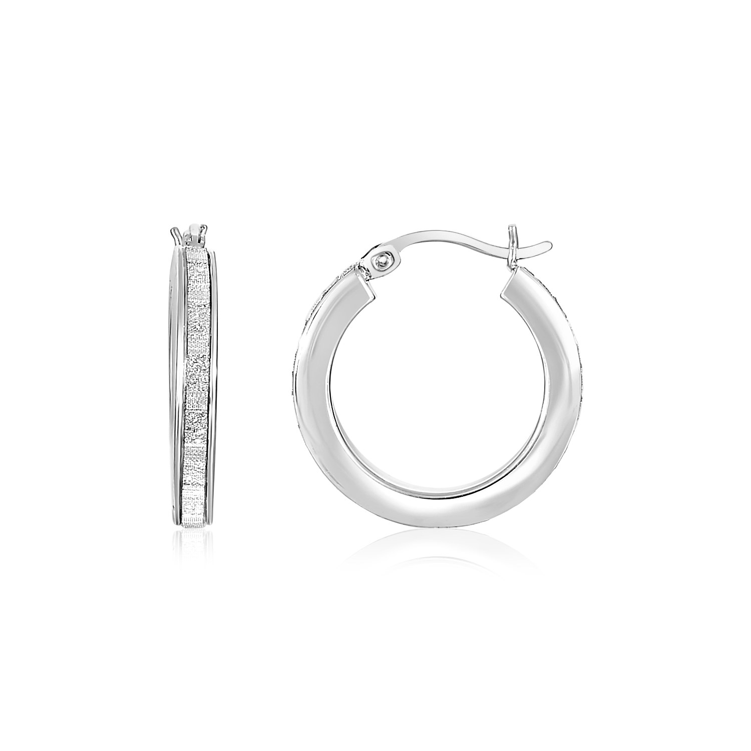 Sterling Silver Small Round Tube Hoop Earrings with Glitter Texture