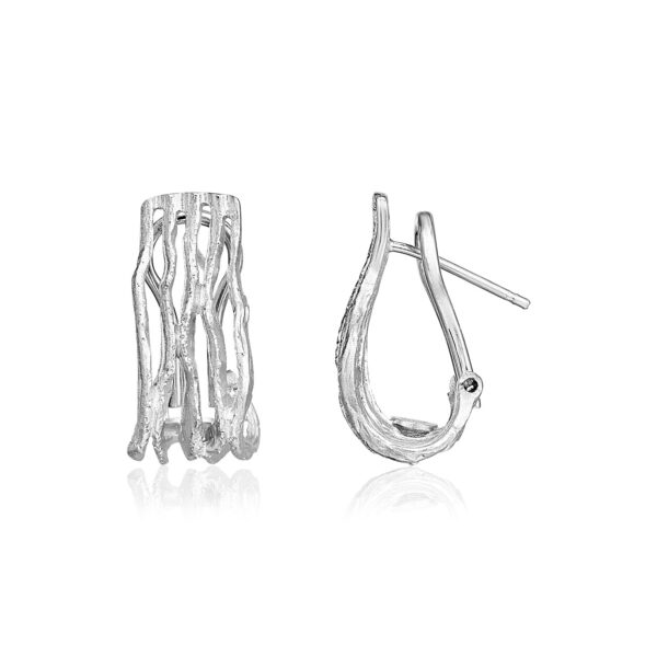 Sterling Silver Sparkle Textured Abstract Wave Design Earrings