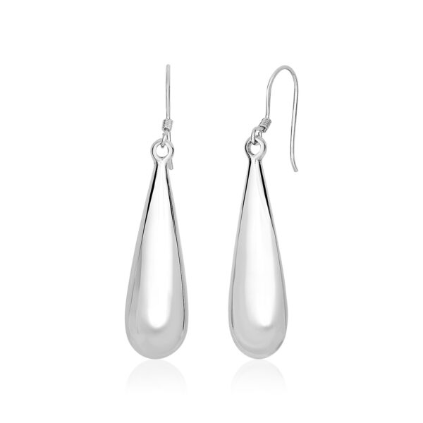 Sterling Silver Long Polished Puffed Teardrop Motif Dangle Earrings