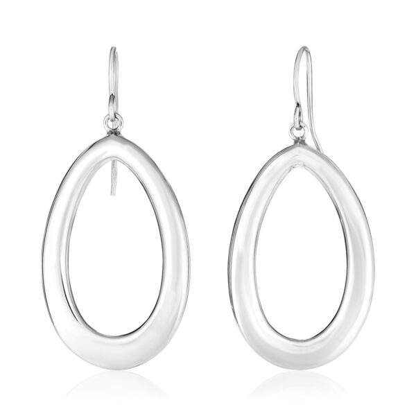 Sterling Silver Polished Puffed Teardrop Motif Dangle Earrings