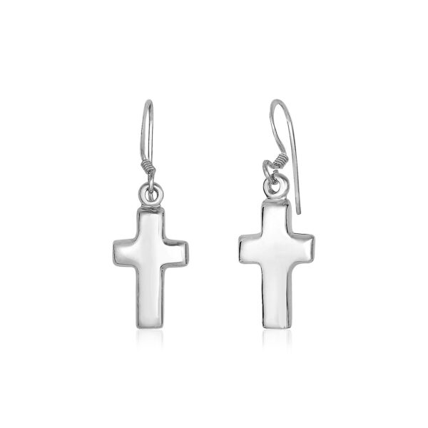 Sterling Silver Polished Cross Dangle Earrings