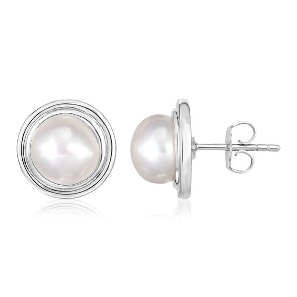 Sterling Silver Round Polished Earrings with Pearl