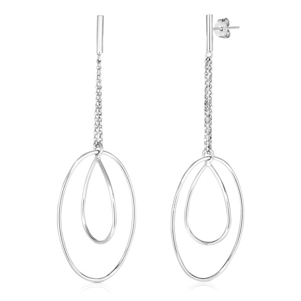 Sterling Silver Polished Oval and Teardrop Dangle Earrings