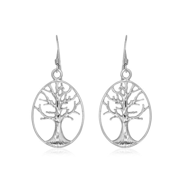 Sterling Silver Oval Round Tree of Life Earrings