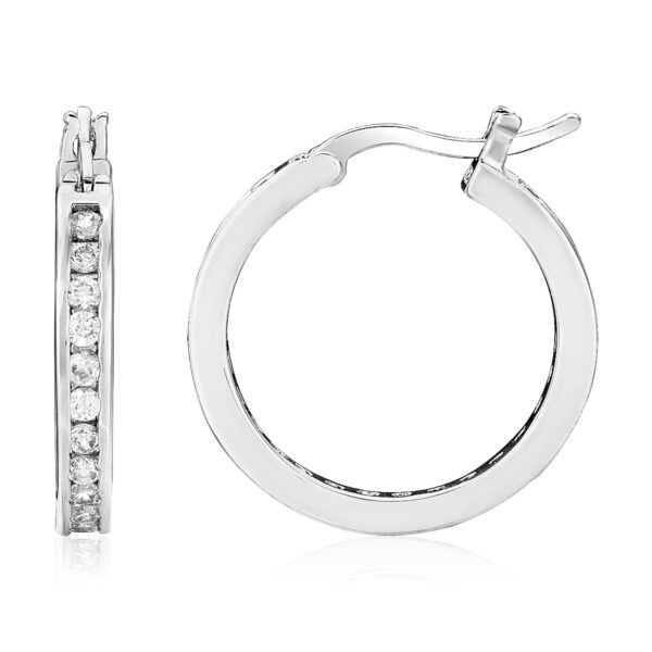 Sterling Silver Large Hoop Earrings with Cubic Zirconias