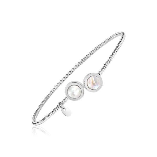 Sterling Silver Bangle with Mother of Pearl Circles