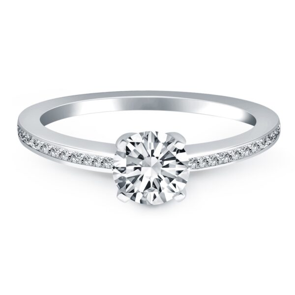 14k White Gold Classic Pave Diamond Band Engagement Ring - Image 2