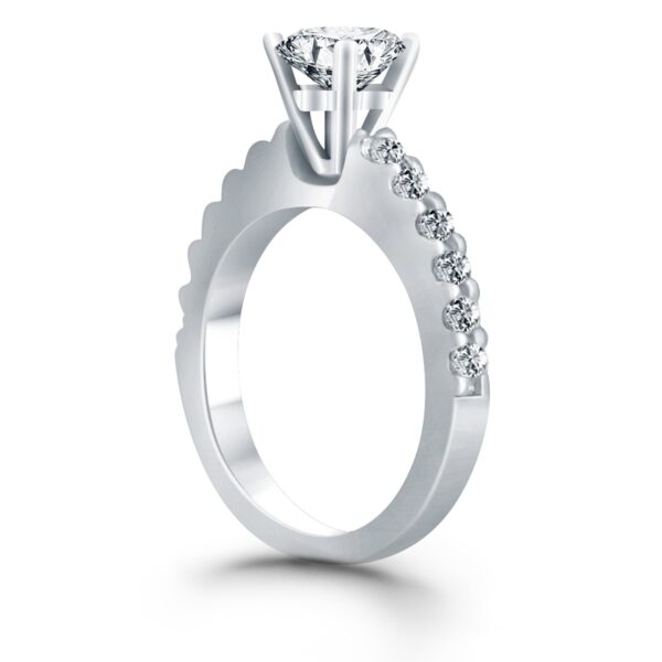 14k White Gold Diamond Micro Prong Cathedral Engagement Ring - Image 3