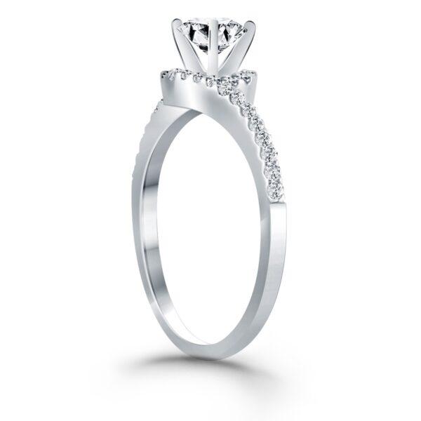 14k White Gold Bypass Swirl Diamond Halo Engagement Ring - Image 3