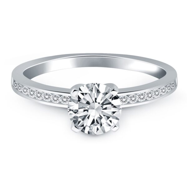 14k White Gold Engagement Ring with Diamond Channel Set Band - Image 2