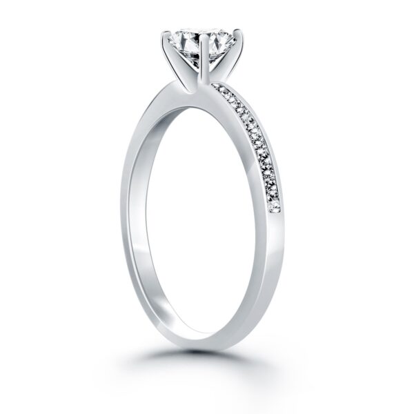 14k White Gold Engagement Ring with Diamond Channel Set Band - Image 3