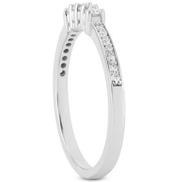 14k White Gold Wedding Band with Pave Set Diamonds and Prong Set Diamonds - Image 2