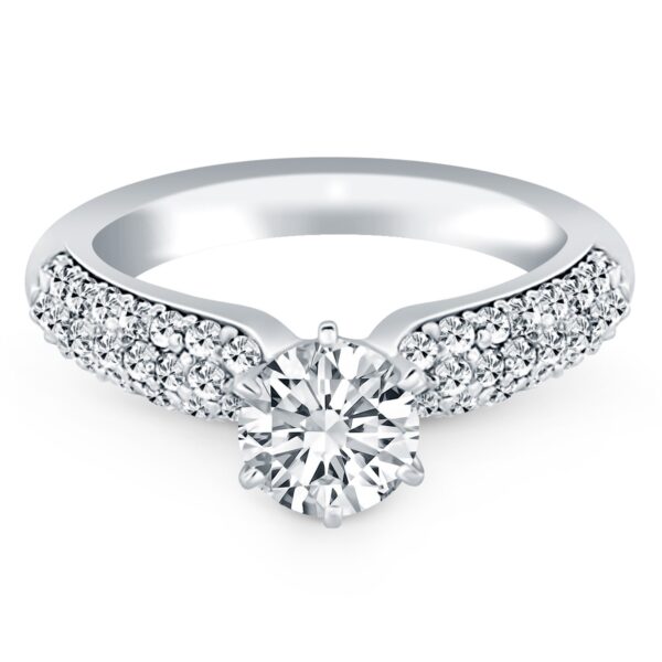 14k White Gold Triple Row Pave Diamond Engagement Ring - Image 2