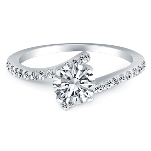 14k White Gold Open Shank Bypass Diamond Engagement Ring - Image 2