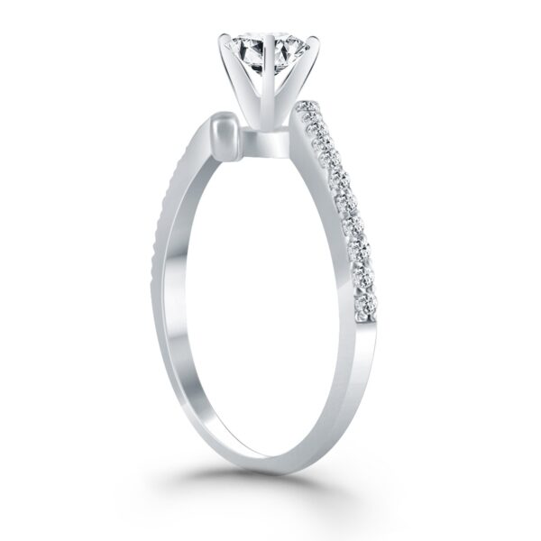 14k White Gold Open Shank Bypass Diamond Engagement Ring - Image 3