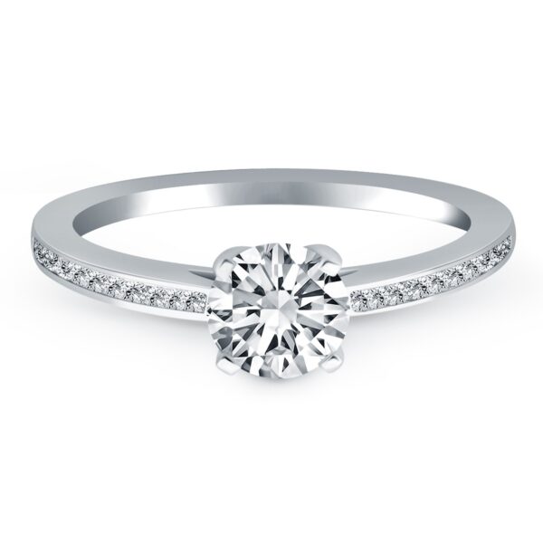 14k White Gold Channel Set Cathedral Engagement Ring - Image 2