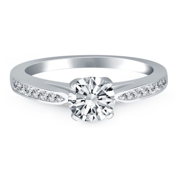 14k White Gold Cathedral Engagement Ring with Pave Diamonds - Image 2