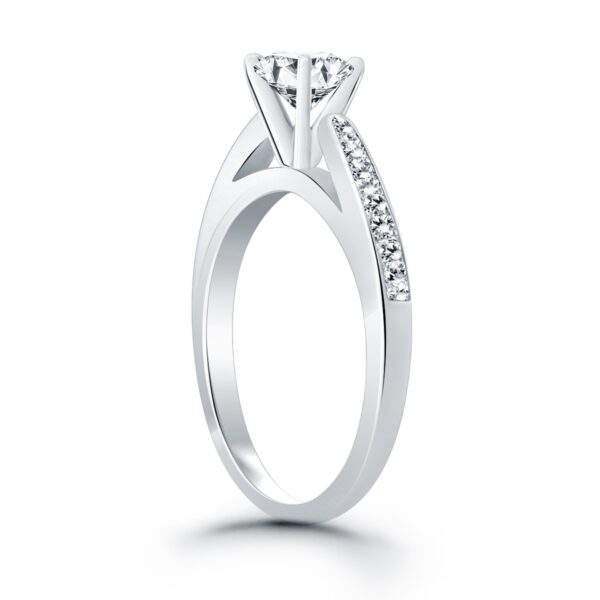 14k White Gold Cathedral Engagement Ring with Pave Diamonds - Image 3