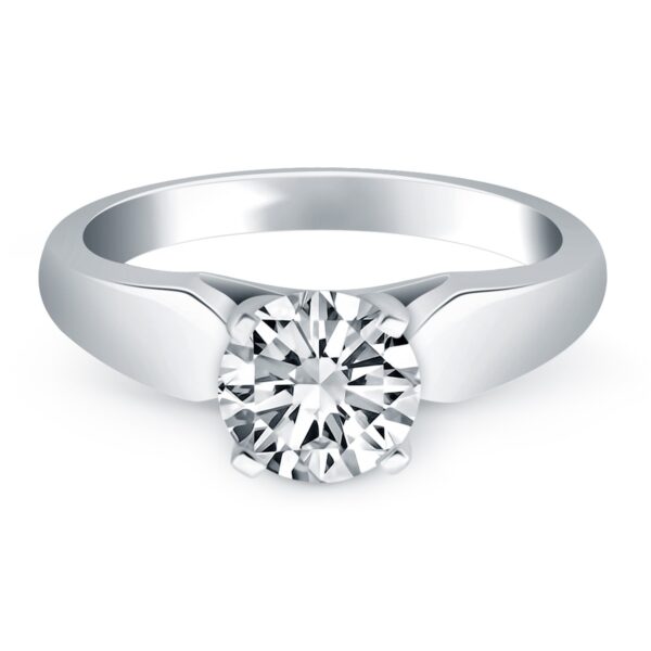 14k White Gold Tapered Cathedral Solitaire Engagement Ring - Image 2