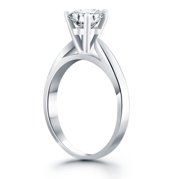 14k White Gold Tapered Cathedral Solitaire Engagement Ring - Image 3