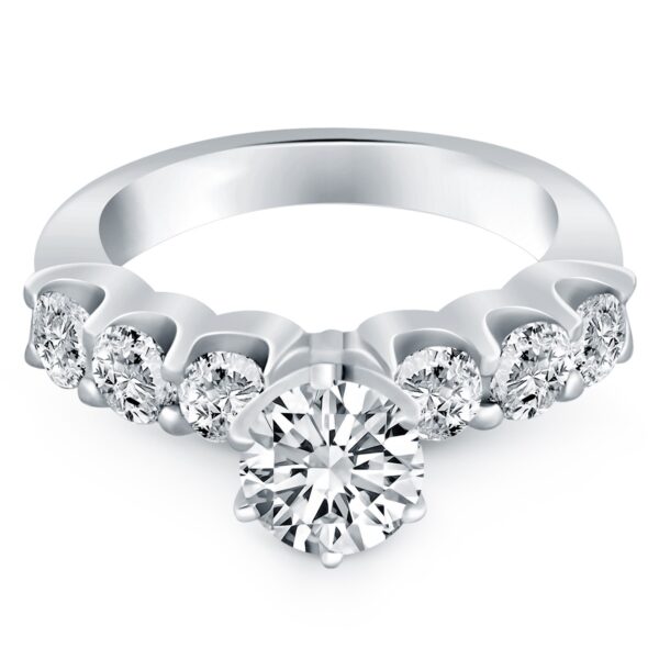 14k White Gold Shared Prong Diamond Engagement Ring - Image 2