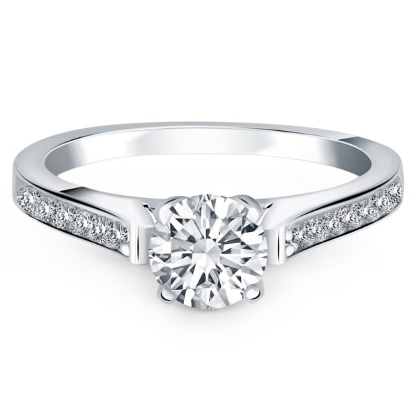 14k White Gold Pave Diamond Cathedral Engagement Ring - Image 2