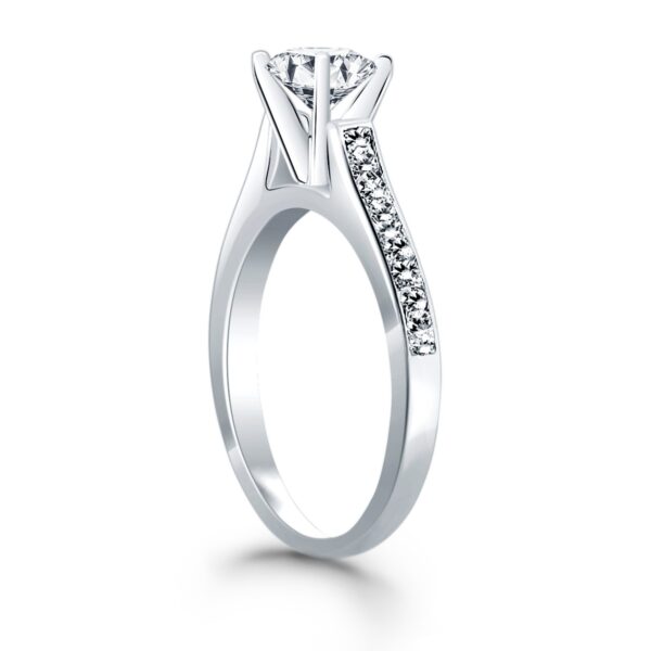 14k White Gold Pave Diamond Cathedral Engagement Ring - Image 3