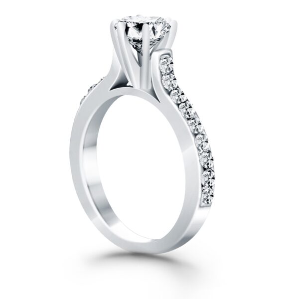 14k White Gold Curved Shank Engagement Ring with Pave Diamonds - Image 3