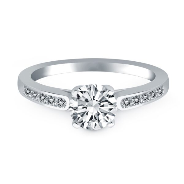 14k White Gold Diamond Channel Cathedral Engagement Ring - Image 2