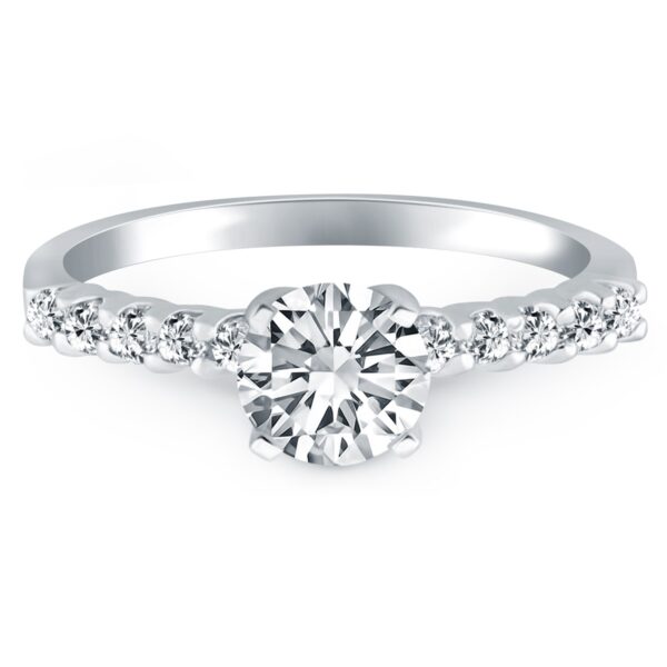 14k White Gold Shared Prong Diamond Band Accent Engagement Ring - Image 2