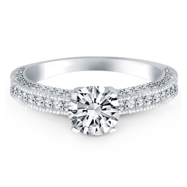 14k White Gold Diamond Micropave Milgrain Engagement Ring - Image 2