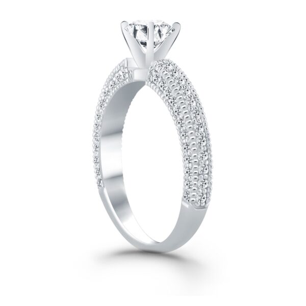 14k White Gold Diamond Micropave Milgrain Engagement Ring - Image 3