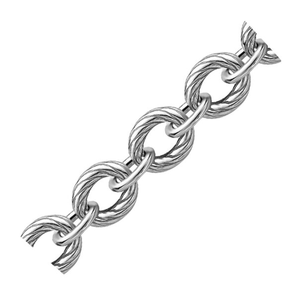 Sterling Silver Diamond Cut Chain Style  Rhodium Plated Bracelet - Image 2