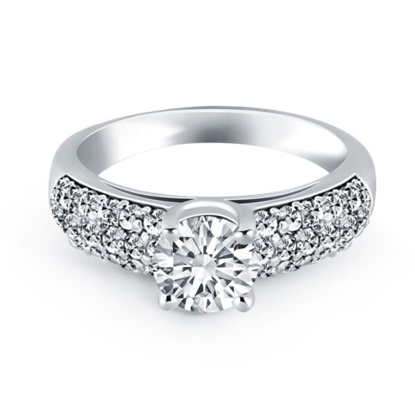 14k White Gold Tapered Pave Diamond Wide Band Engagement Ring - Image 2